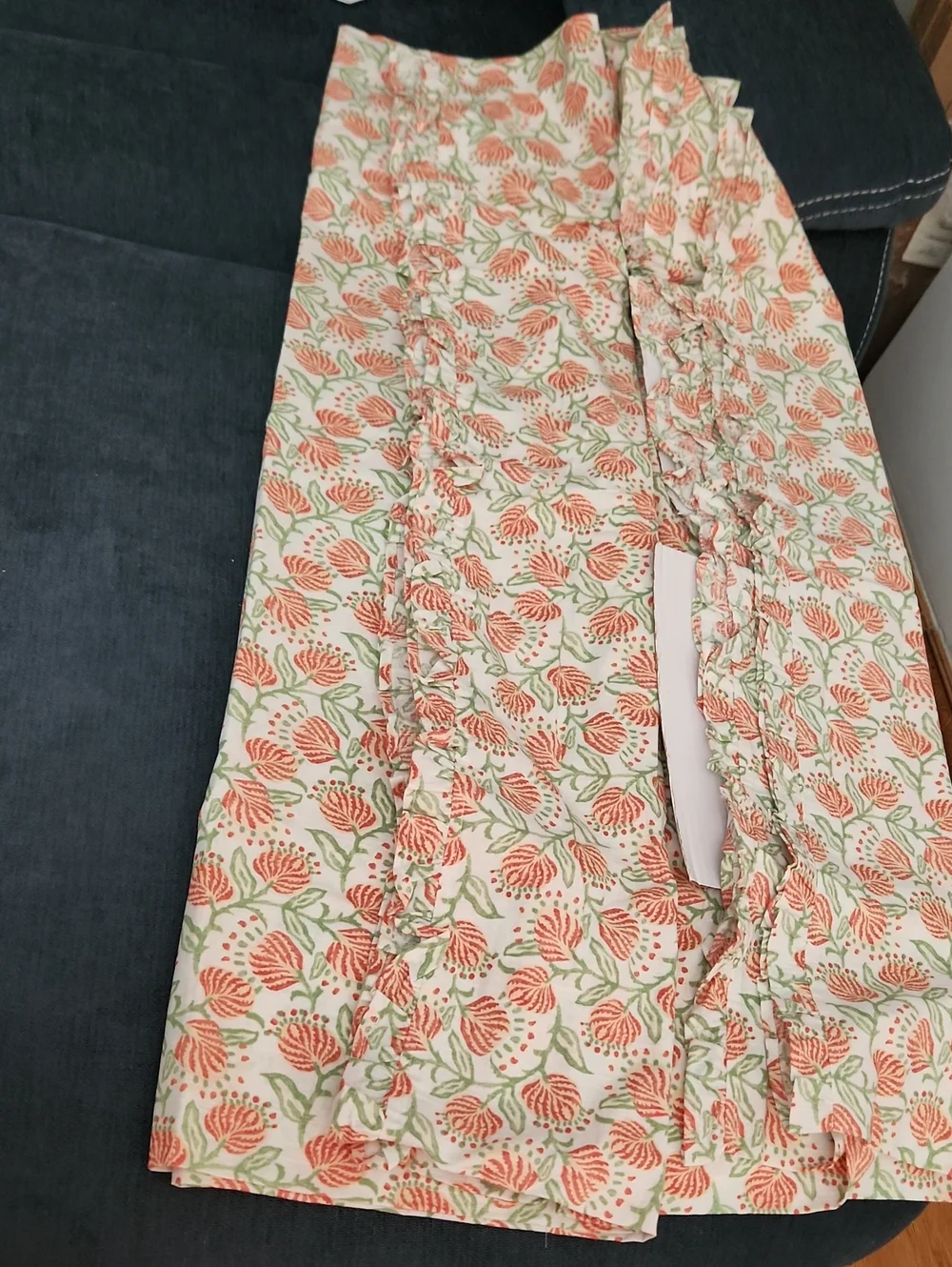 West Elm Vine Floral Ruffle Panel Curtain in Coral and Green set of 2 48